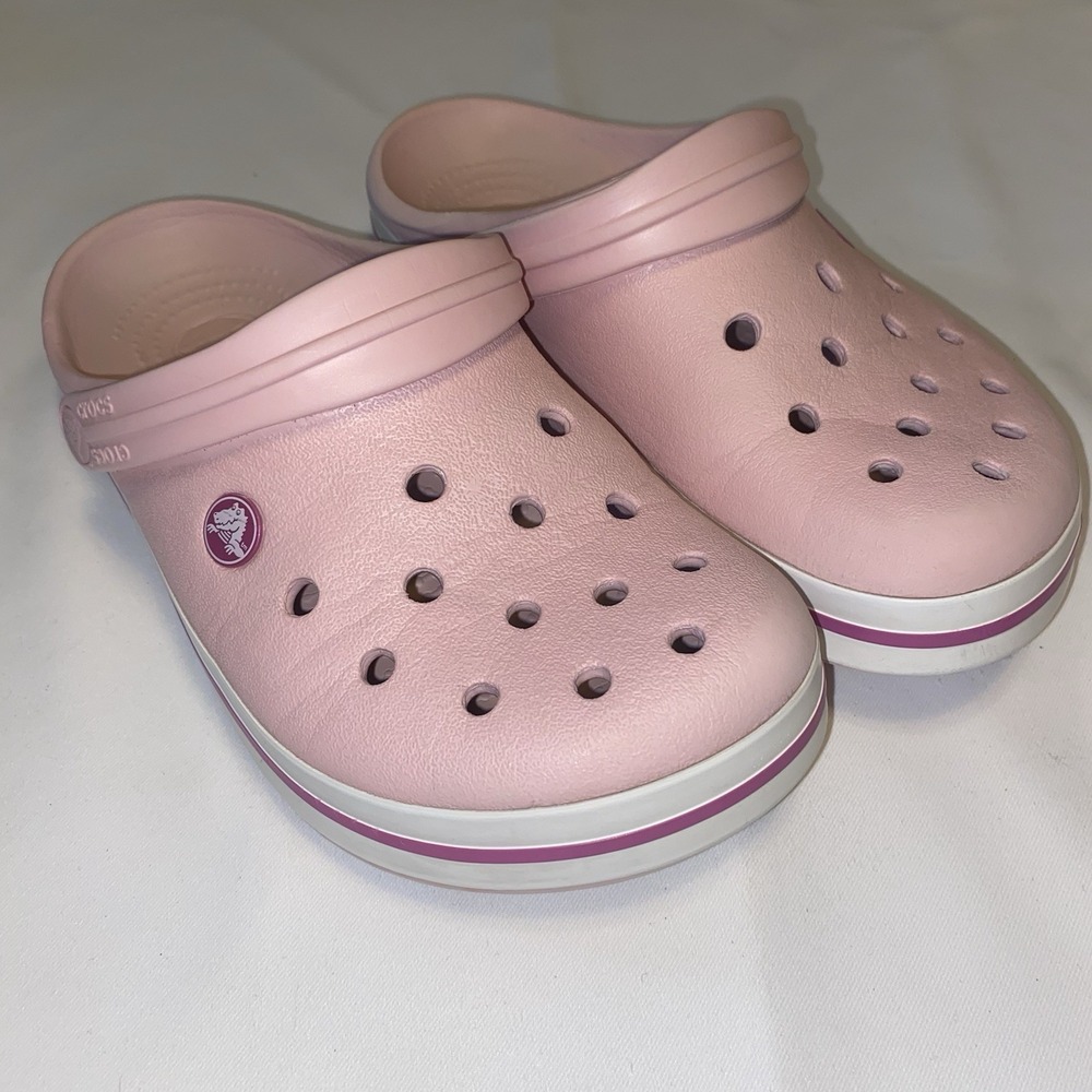 Crocs Crocband Pearl Pink/Wild Orchid White Clog Slip‎ On W7 - Picture 2 of 10